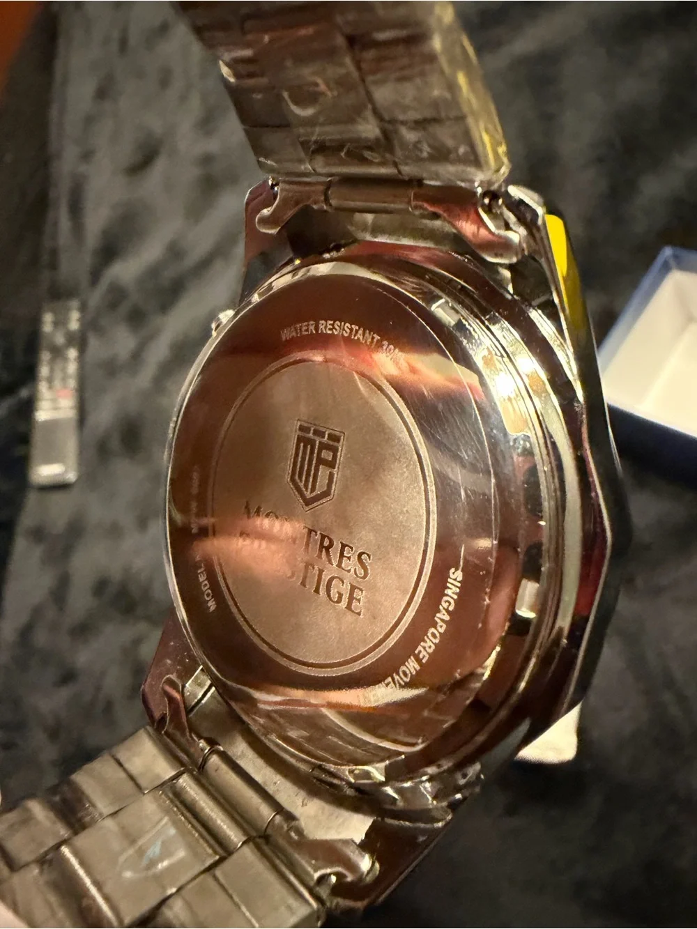 Men's Silver and White Chronograph Watch